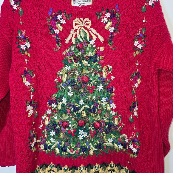 Vintage 90s Heirloom Collectibles Christmas Tree Sweater Large Petite Holiday - Picture 3 of 9